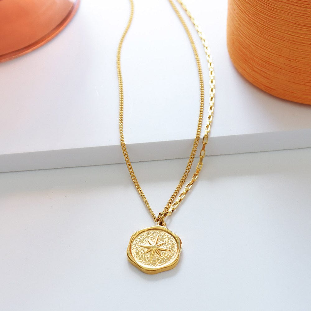 New Stainless Steel Gold Pendant Necklace For Women Girls Vintage Round Disc Star Shape Simple Necklace Jewelry Gift