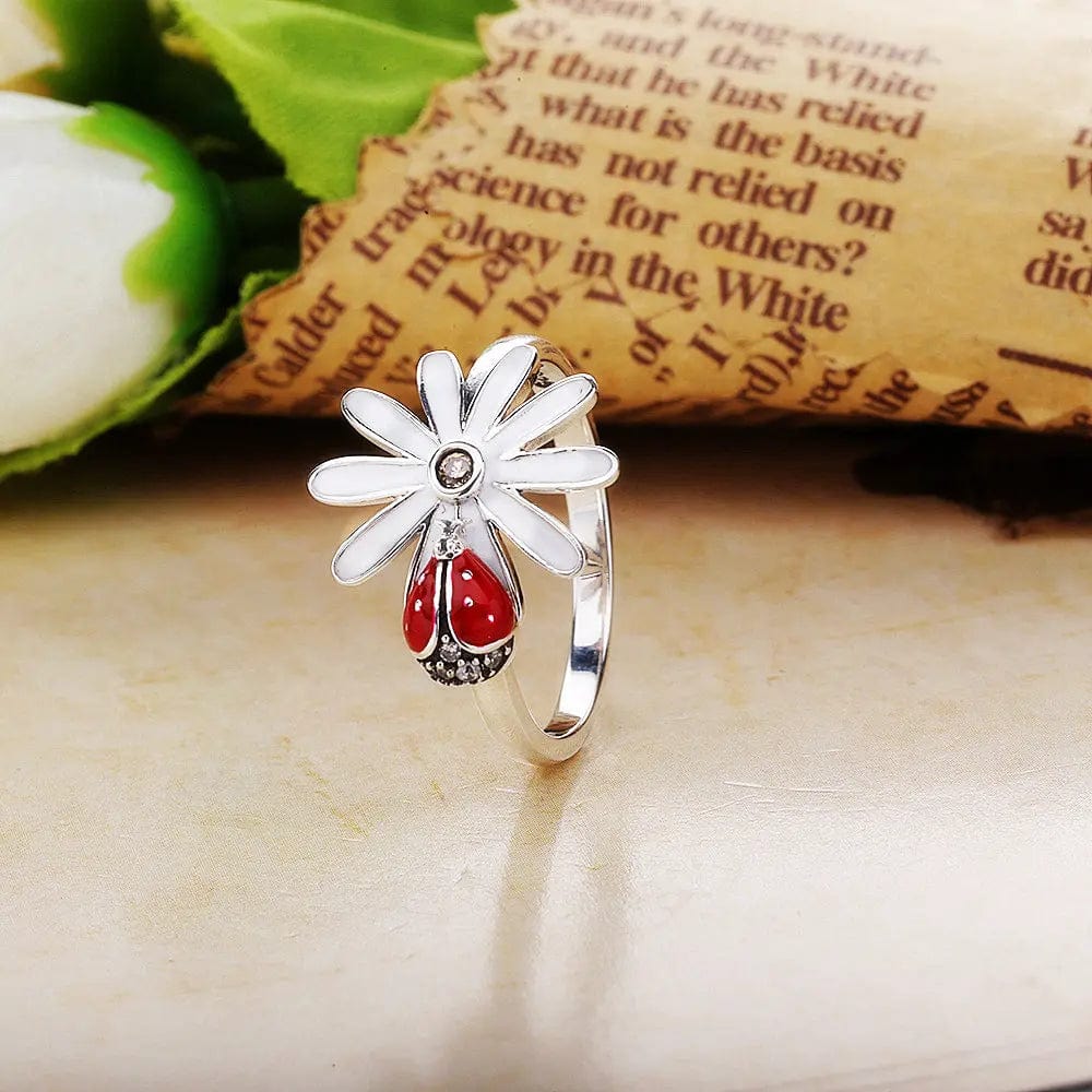 New Sterling Silver Jewelry Flower Ladybug Chrysanthemum Ring Female Personality Ring