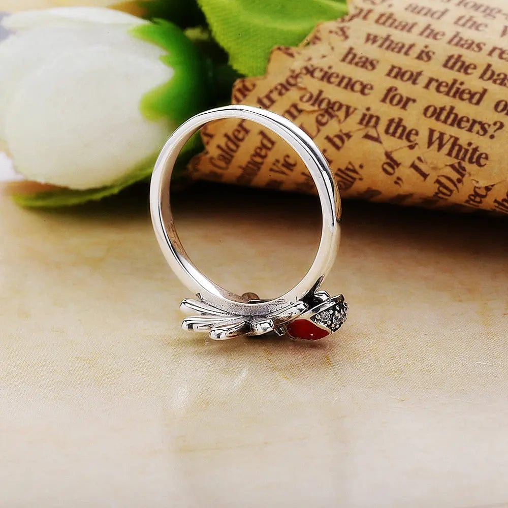 New Sterling Silver Jewelry Flower Ladybug Chrysanthemum Ring Female Personality Ring