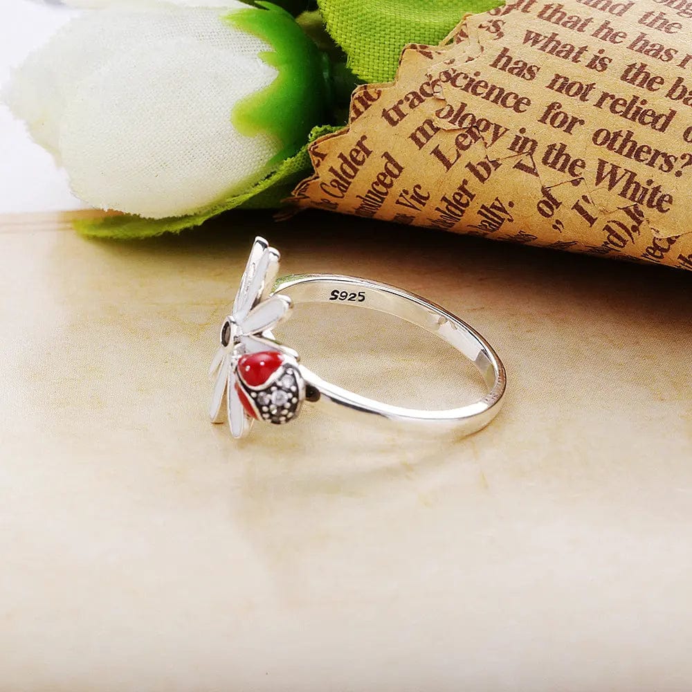 New Sterling Silver Jewelry Flower Ladybug Chrysanthemum Ring Female Personality Ring