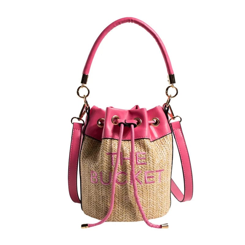 New Straw Bucket Tote Bag For Women Crossbody Female Handbag Solid Words Letter Leisure PU Luxury Designer Fashion Shoulder Bag