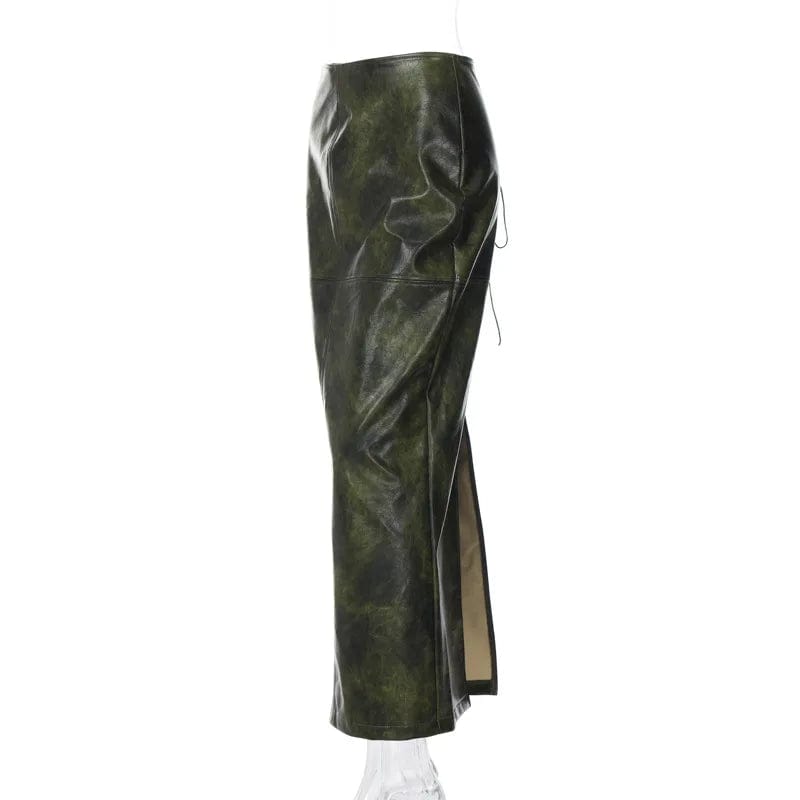 New Streetwear Fashion Fall Spring Ladies Casual Sexy Split Skirt Long Maxi PU Leather Women's Skirts