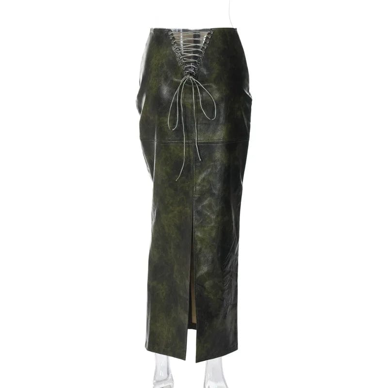 New Streetwear Fashion Fall Spring Ladies Casual Sexy Split Skirt Long Maxi PU Leather Women's Skirts