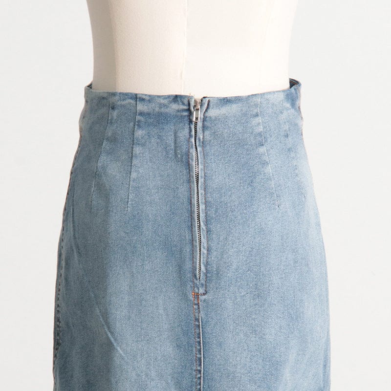 New Streetwear Fashion Ladies Casual Gradient Blue Denim Jean Long Maxi Skirt Unique Back Slit High Waist Women's Skirts