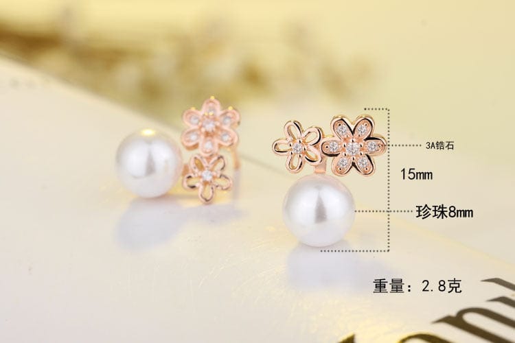 New Style Fashion Brand Jewelry Double Imitation Pearl Stud Earrings for Women Flower Zircon Inlaid Earrings