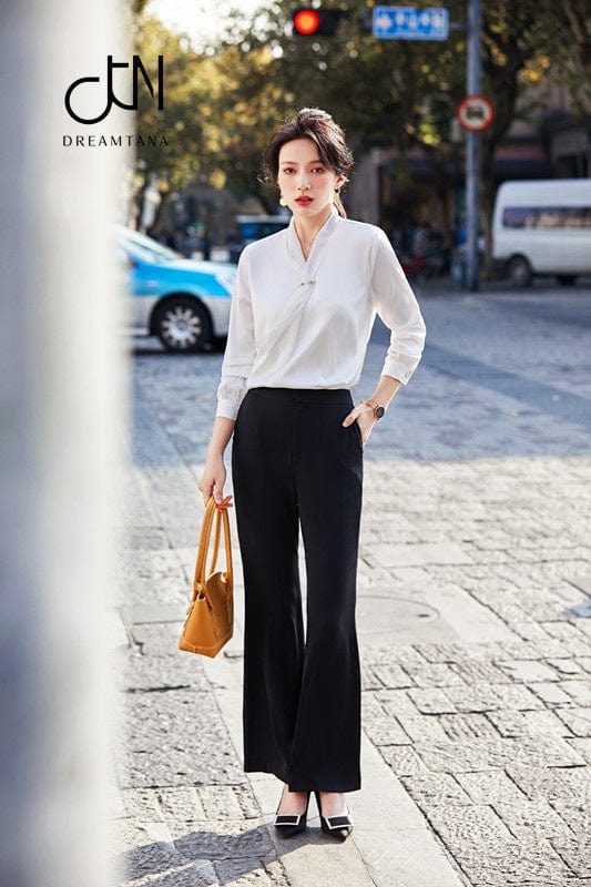 New Style Glossy Ladies Feminine  Blouses Shirts OEM European and American Lace Collar Fashion Shirts