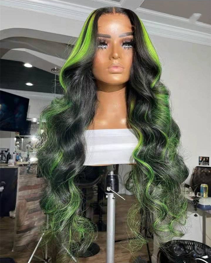 New Style Long Highlight Brown And Blonde Color Pre Plucked Real Raw Human Hair 13*4 Swiss Lace Front Wigs