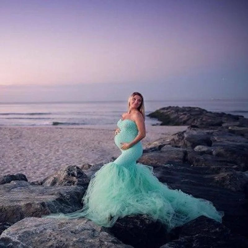 New Style Maternity Clothes Breast Feeding Dress Supplier Maternity Dress Women Lace Trailing Short Sleeve Photoshoot Dress