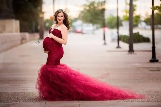 New Style Maternity Clothes Breast Feeding Dress Supplier Maternity Dress Women Lace Trailing Short Sleeve Photoshoot Dress