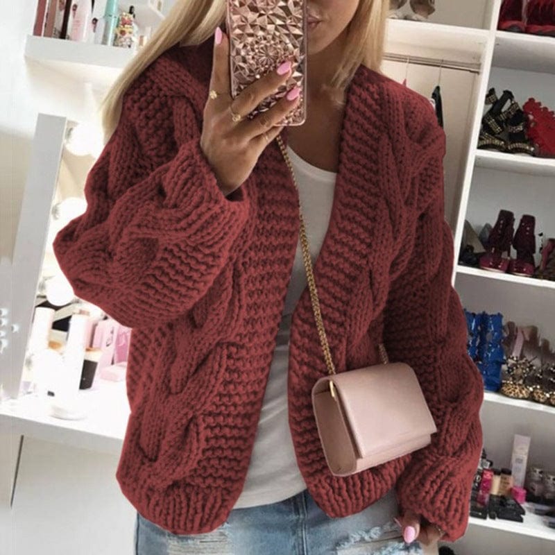 New style sweater women Europe and America rough roughened yarn Fried Dough Twists knitting cardigan sweater women