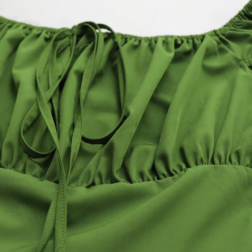 New Style Women Tie Front Square Neck Sexy Waist Ruffles Short Mini Flowy Dress Streetwear Summer Casual Dresses Ladies