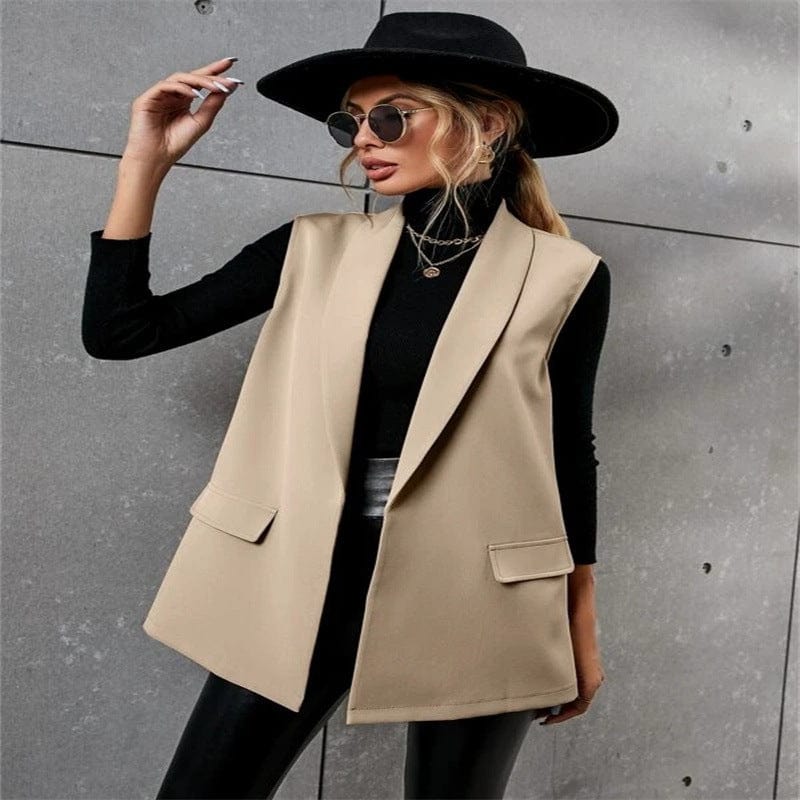 New suit collar long buckle casual temperament commuter women sleeveless small suit waistcoat
