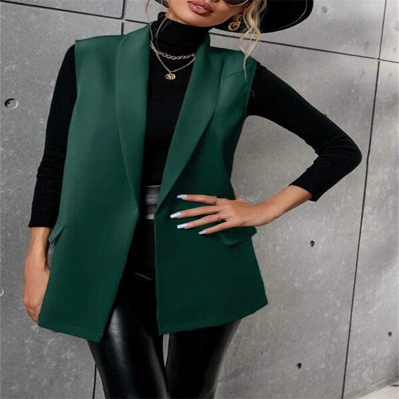 New suit collar long buckle casual temperament commuter women sleeveless small suit waistcoat