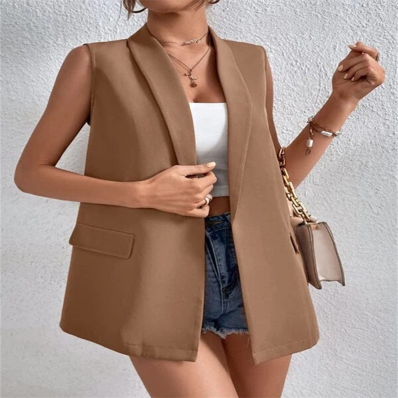 New suit collar long buckle casual temperament commuter women sleeveless small suit waistcoat