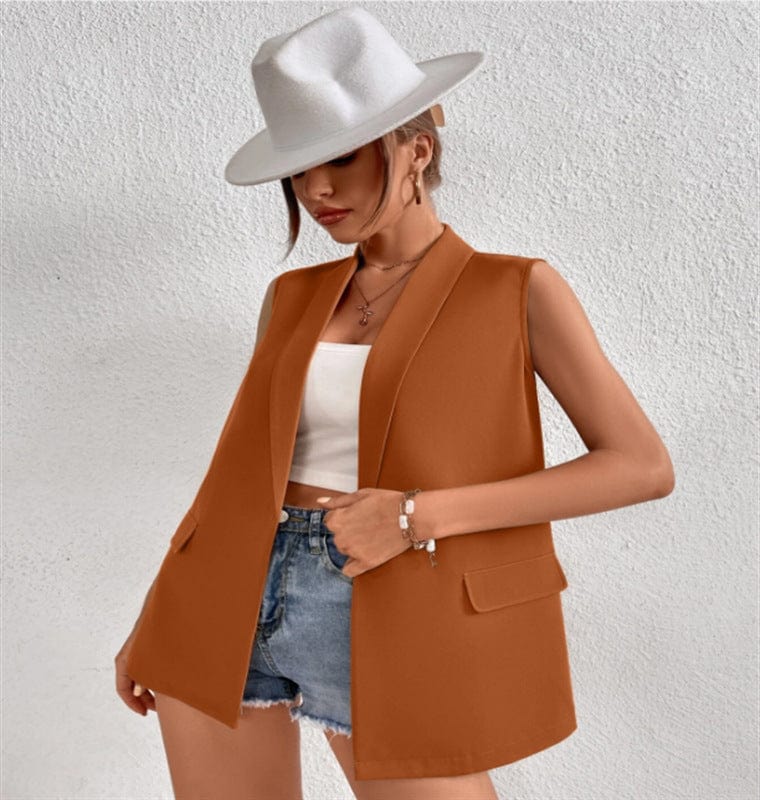 New suit collar long buckle casual temperament commuter women sleeveless small suit waistcoat