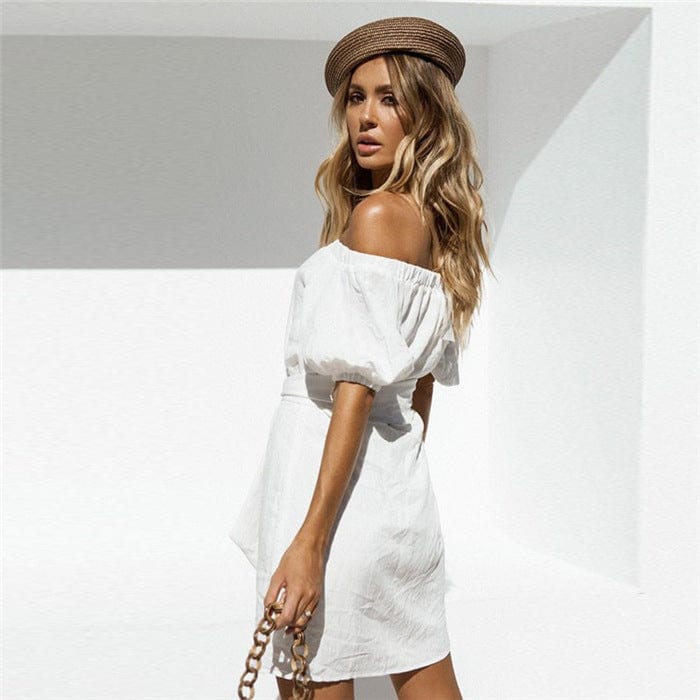 New summer casual wear off-shoulder mini straight short sleeve women causal dresses