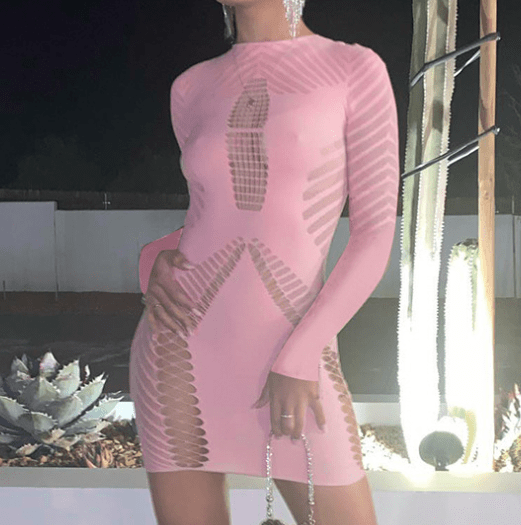 New Summer Hip Wrap Dress Hollow out mesh short sleeved long sleeved round neck dress Sexy Dress