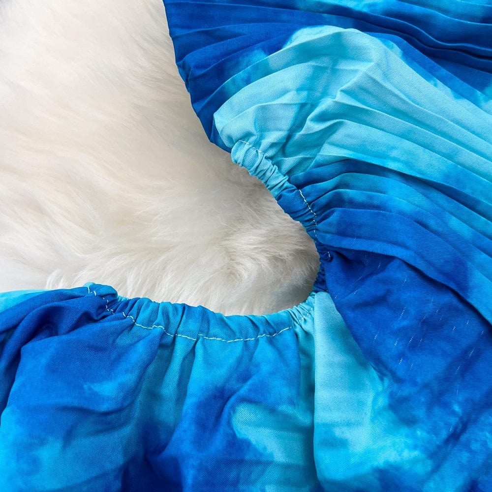 New Summer Sleeveless Pleated Slant Neck Strapless a-line Irregular Printed Dresses