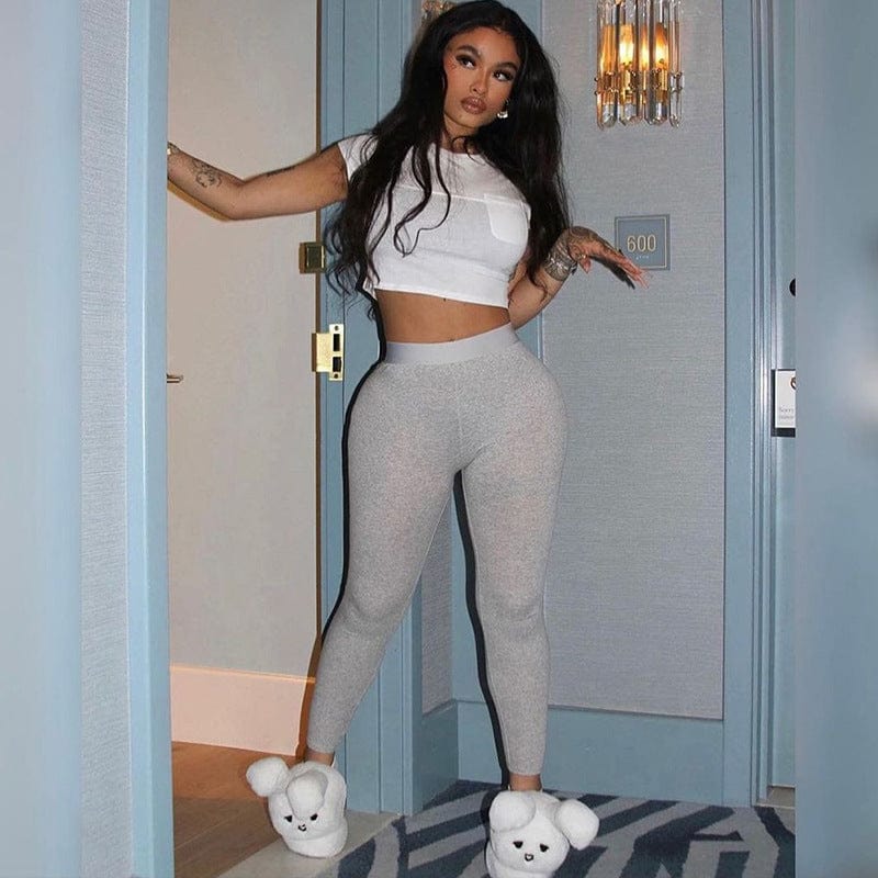 New Summer Solid Color Short Sleeve Slim Casual Yoga Sets Women Two Piece Pant Set