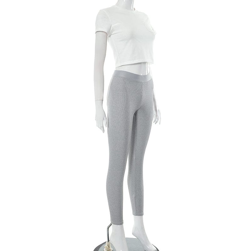 New Summer Solid Color Short Sleeve Slim Casual Yoga Sets Women Two Piece Pant Set