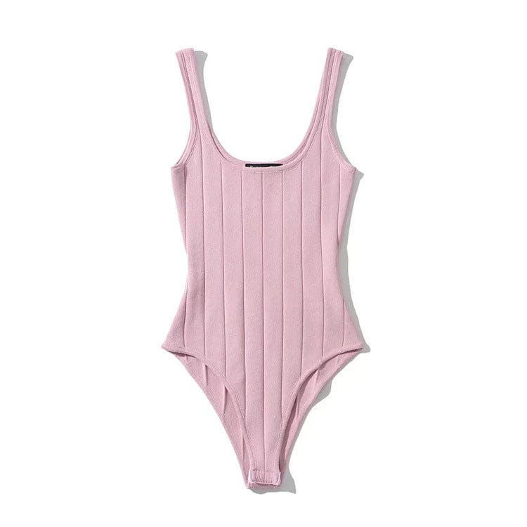 New summer solid color strip waistcoat knit jumpsuit u-neck women solid color sexy tops