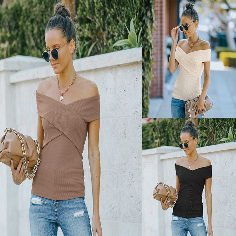 New summer solid color tight body thin strapless off-shoulder women casual tops