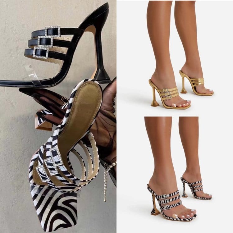 New Summer Women Slippers Thin High Heel Ladies Narrow Band Rome Sandal Shoes Brand Crystal Buckle Slides