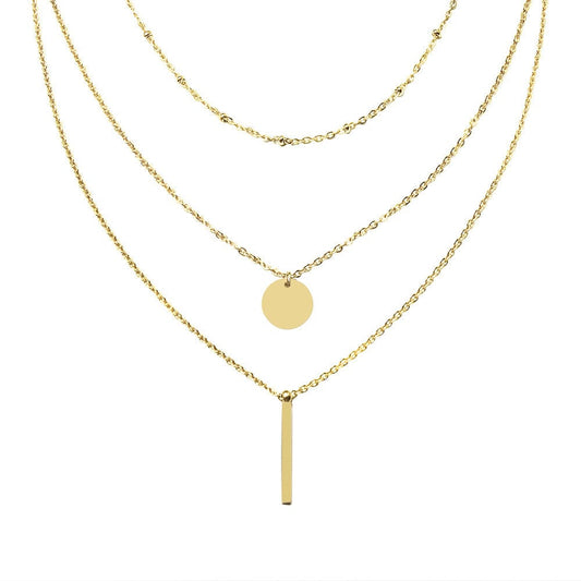 New Three Layer Geometric Round Piece Long Pendant Necklace Fashion Chain Female Simple Temperament