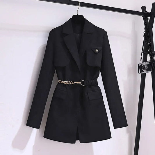 New Top Korean Style Chic Coffee Suit Coat Women's Spring and Autumn Suit High end  Office Ladies Elegant Solid Jacket