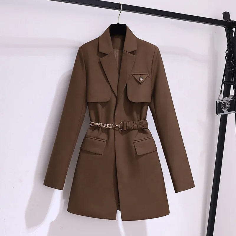 New Top Korean Style Chic Coffee Suit Coat Women's Spring and Autumn Suit High end  Office Ladies Elegant Solid Jacket