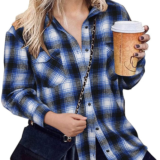 New Trend 2022 Yarn Dyed Plaid Loose Casual Jacket Patchwork Design Oversize Jacket Polyester Turn Down Collar Coat For Women
