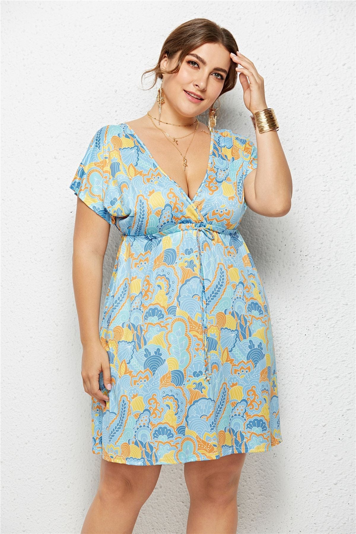 New Trend Cheap Elegant Chiffon Floral Printing Casual Big Plus Size Women Mini Dress