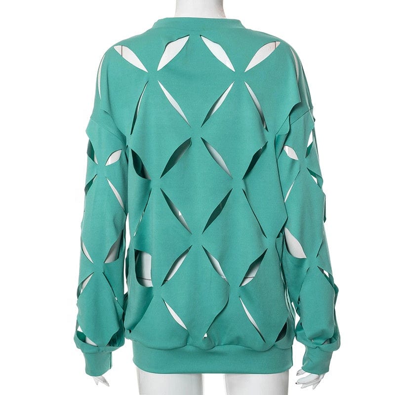 New Trending Fashion Women Sexy Pullover Sweatshirt Tops Loose Hollow Cut Out O-Neck Long Sleeve T-Shirt