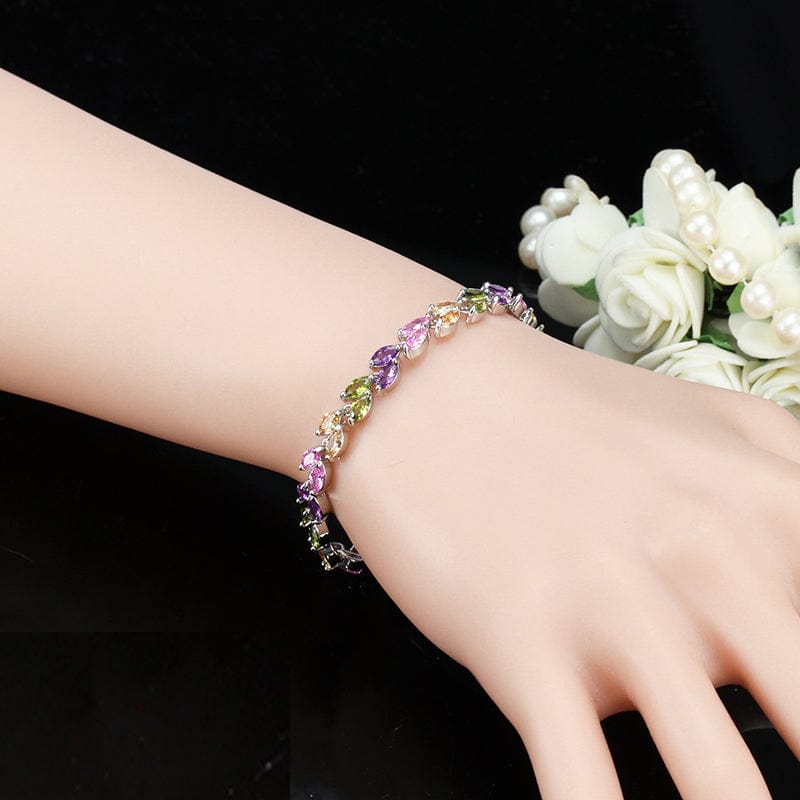 New Trendy Brilliant Cubic Zircon Inlaid Jewelry Silver Color Leaf Charm CZ Crystal Female Chain Link Bracelet Bangles for Women