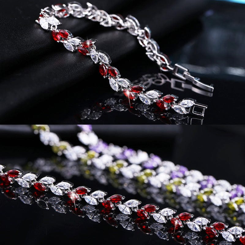New Trendy Brilliant Cubic Zircon Inlaid Jewelry Silver Color Leaf Charm CZ Crystal Female Chain Link Bracelet Bangles for Women