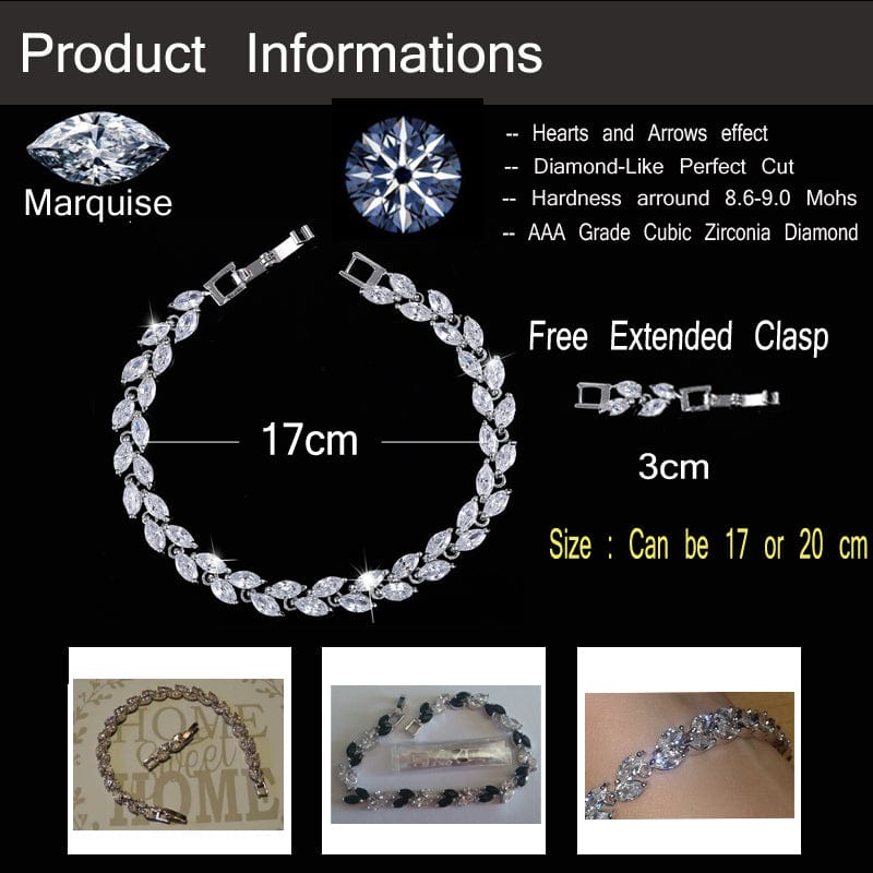 New Trendy Brilliant Cubic Zircon Inlaid Jewelry Silver Color Leaf Charm CZ Crystal Female Chain Link Bracelet Bangles for Women