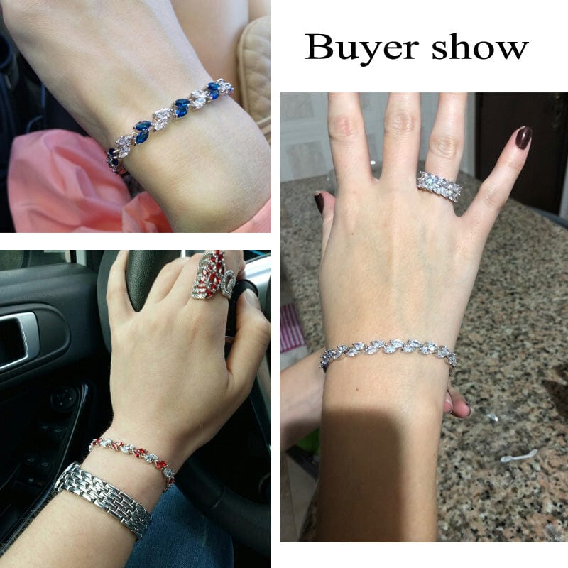 New Trendy Brilliant Cubic Zircon Inlaid Jewelry Silver Color Leaf Charm CZ Crystal Female Chain Link Bracelet Bangles for Women