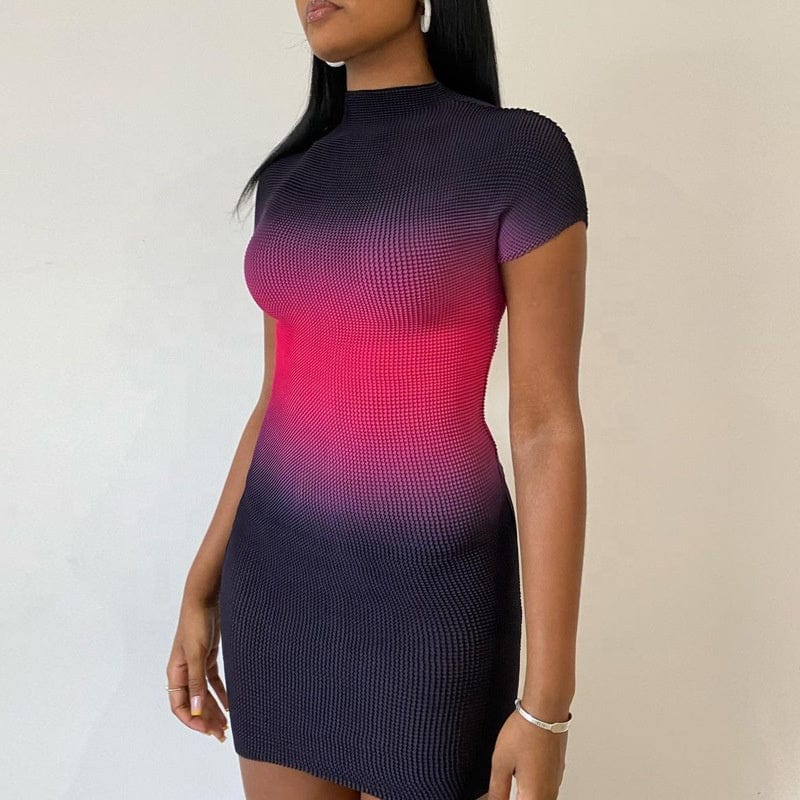 New trendy color block ladies short sleeve mini tight dress O neck women sexy slim bodycon dress