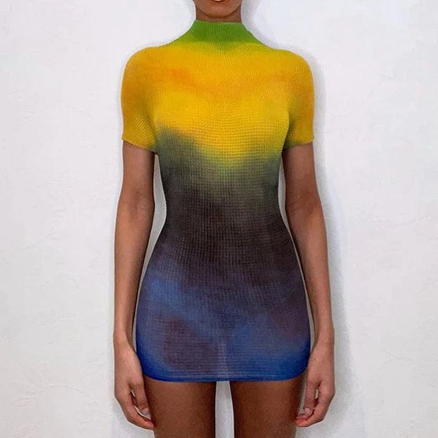 New trendy color block ladies short sleeve mini tight dress O neck women sexy slim bodycon dress