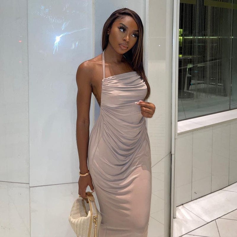 New Trendy Sexy Sleeveless Backless Solid Color Women Casual Halter Dress Women Maxi Dress Summer Clothing Dresses