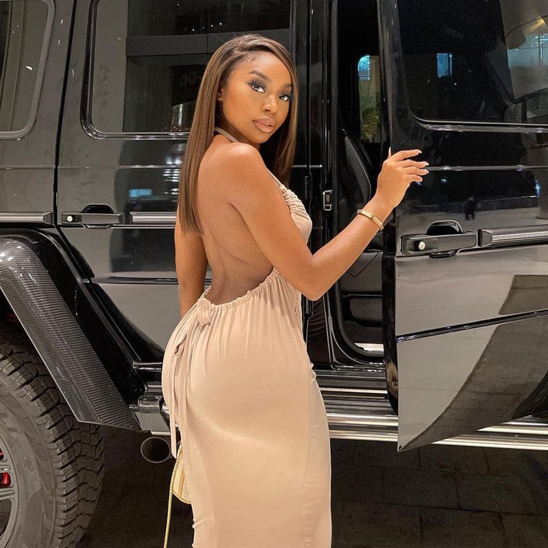 New Trendy Sexy Sleeveless Backless Solid Color Women Casual Halter Dress Women Maxi Dress Summer Clothing Dresses
