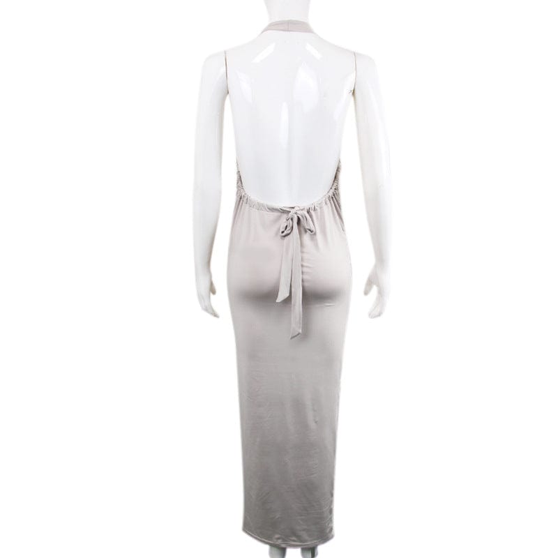 New Trendy Sexy Sleeveless Backless Solid Color Women Casual Halter Dress Women Maxi Dress Summer Clothing Dresses