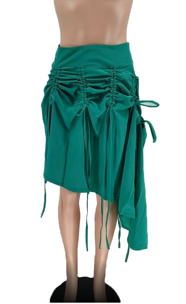 New Trendy Solid Color Ruffled Drawstring Midi Skirt Summer Women Mid-Waist Irregularity Casual Skirt