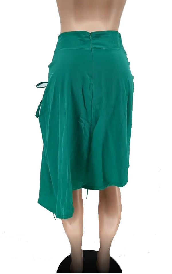 New Trendy Solid Color Ruffled Drawstring Midi Skirt Summer Women Mid-Waist Irregularity Casual Skirt