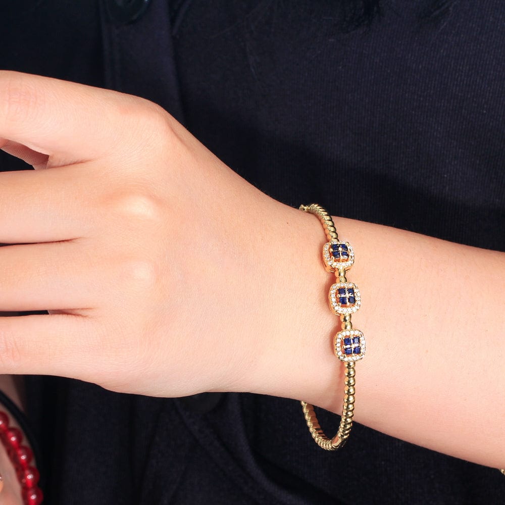 New Trendy Square Green Blue Cubic Zirconia Stone Dubai Gold Plated Safety Clasp Round Bangles for Women Party Gifts