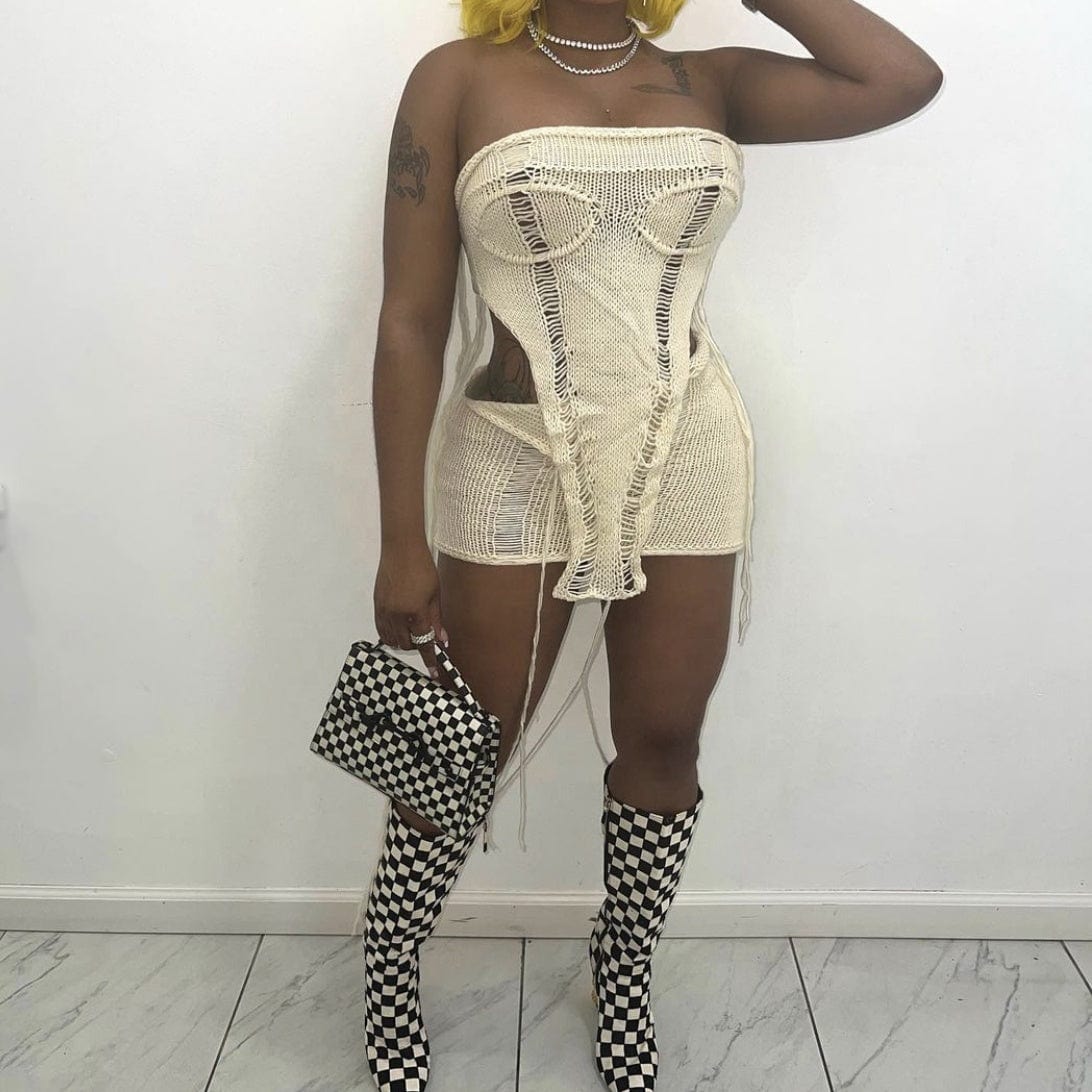 New Trendy Summer Knitted Sexy Sleeveless Strapless Tube Top Mini Skirt Beach Club Wear Two 2 Piece Set Women