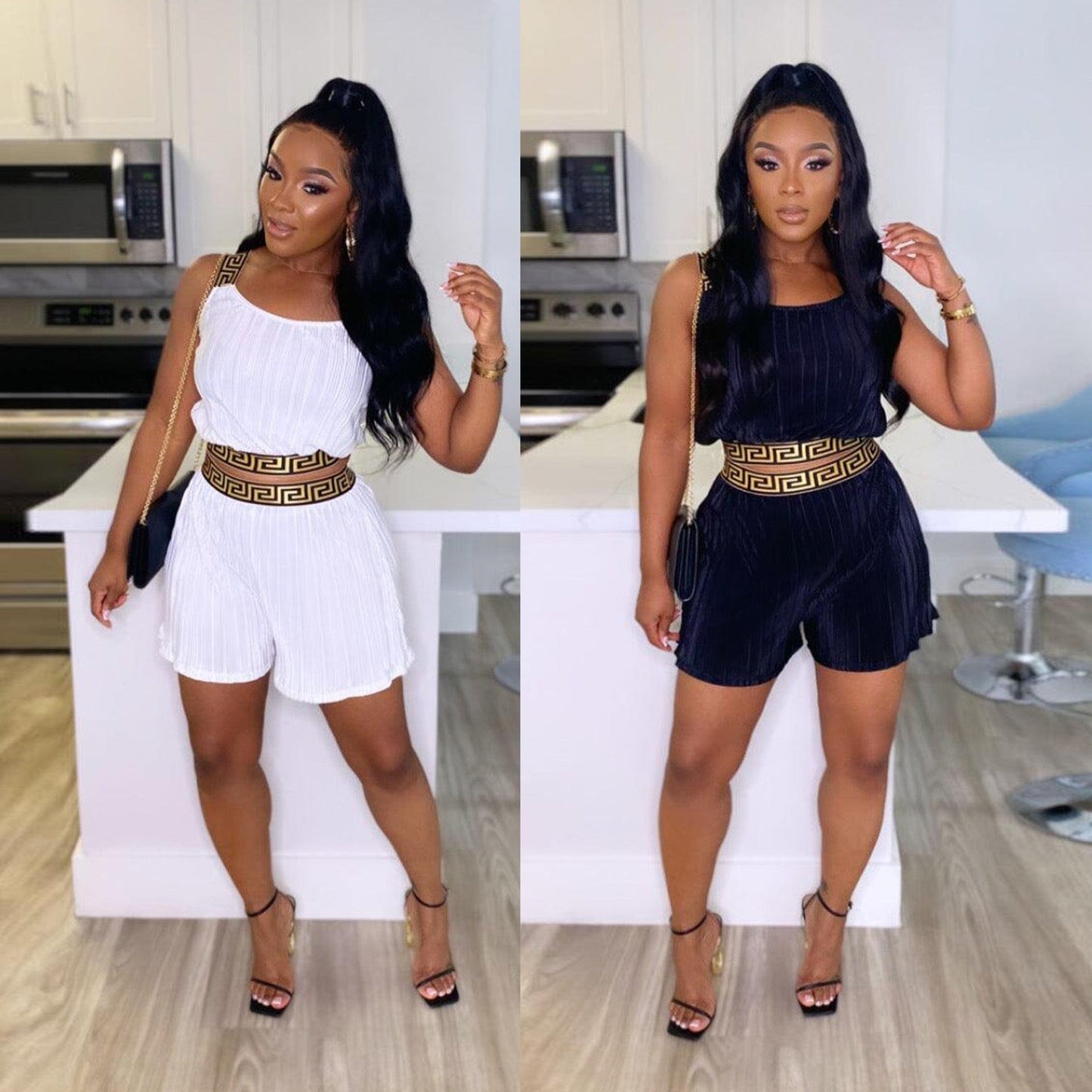 New Unique Women Street Wear Pleated Outfit Sleeveless Crop Top and Shorts Matching Suit 2 Piece Set sexy 2 piece set women