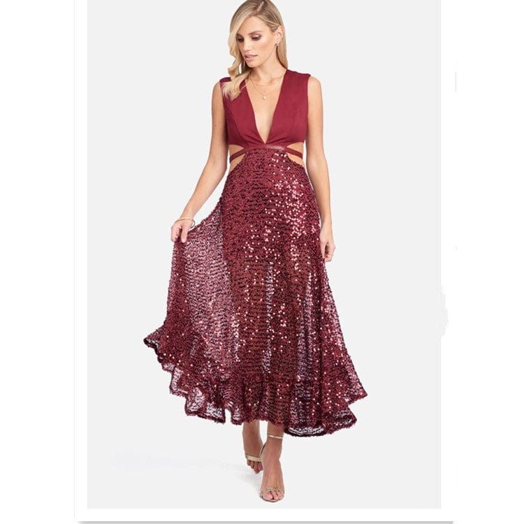 New V Neck Fashion Women Celebrity Night Clubwear Party Long Sexy Evening Dress