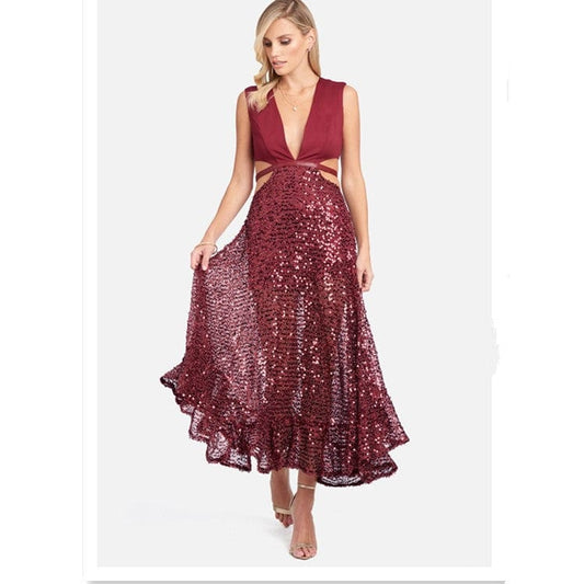 New V Neck Fashion Women Celebrity Night Clubwear Party Long Sexy Evening Dress