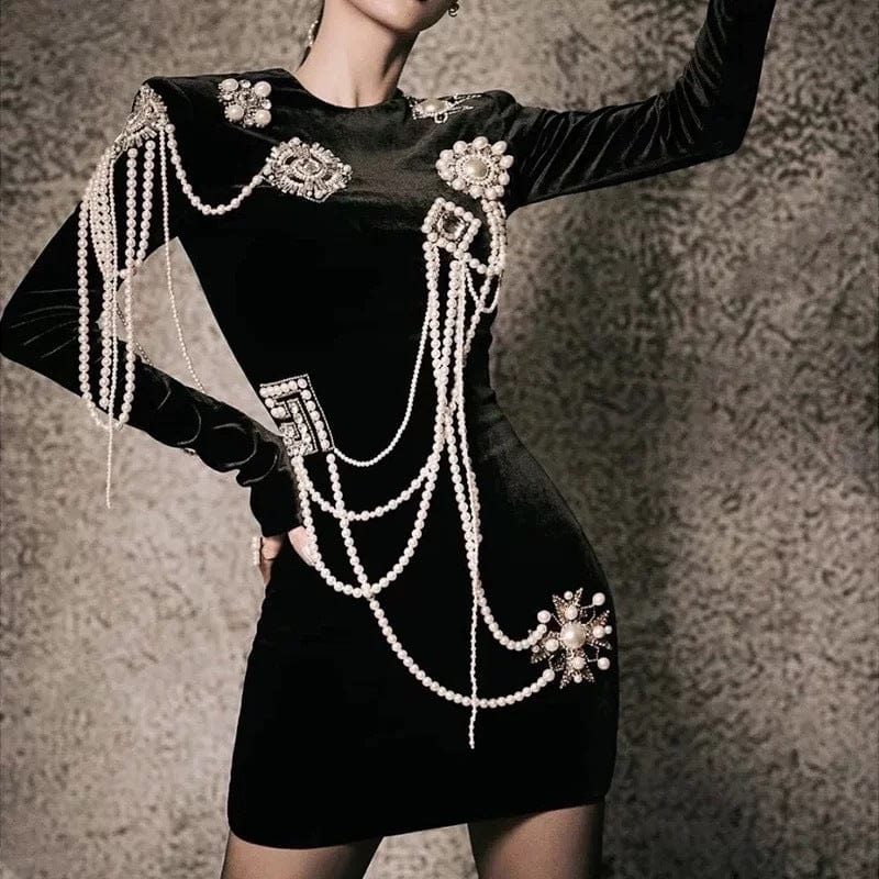 New Vintage Gold Velvet Dress Premium Sexy Long Sleeve Party Party Cocktail Dress
